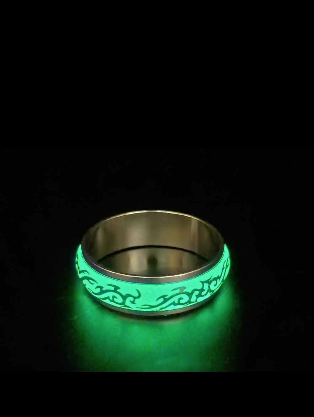 Glow in the Dark Tribal Pattern Stainless Steel Ring Size 12
